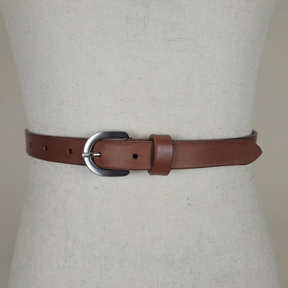 Gennaro Di Palma Belt Women Small Brown Leather Silver Buckle Minimalist Casual